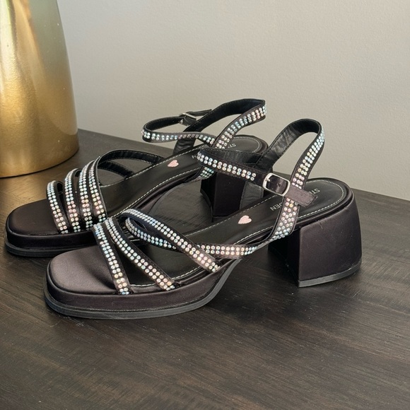 Steve Madden Tween Teen Girls Dreem Black Rhinestone Sandals Dress Shoes 5 6 NEW - Picture 4 of 11